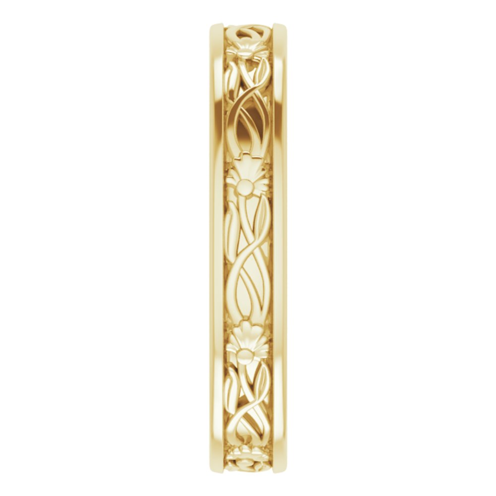 14K Yellow Gold 3.5 mm Floral Flat Band Size 6