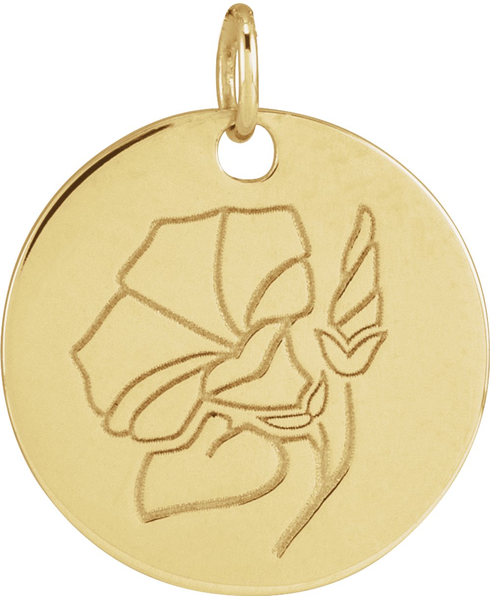 14K Yellow Gold Morning Glory September Birth Flower Pendant