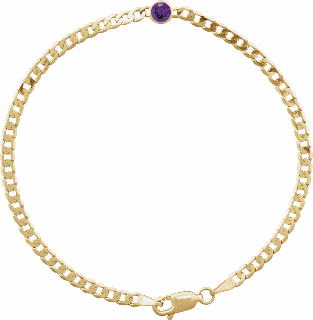 14K Yellow Gold Natural Amethyst Link 7" Bracelet