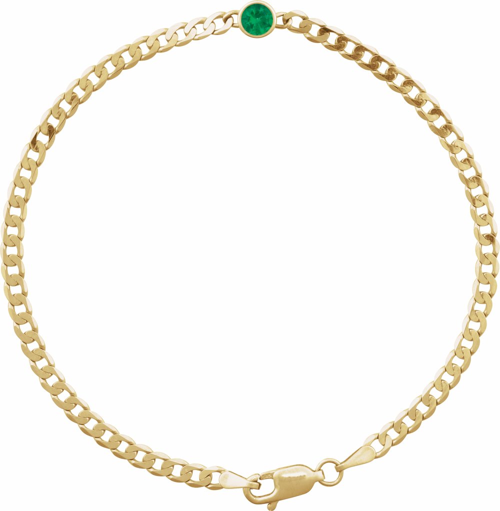 14K Yellow Gold Lab-Grown Emerald Link 7" Bracelet