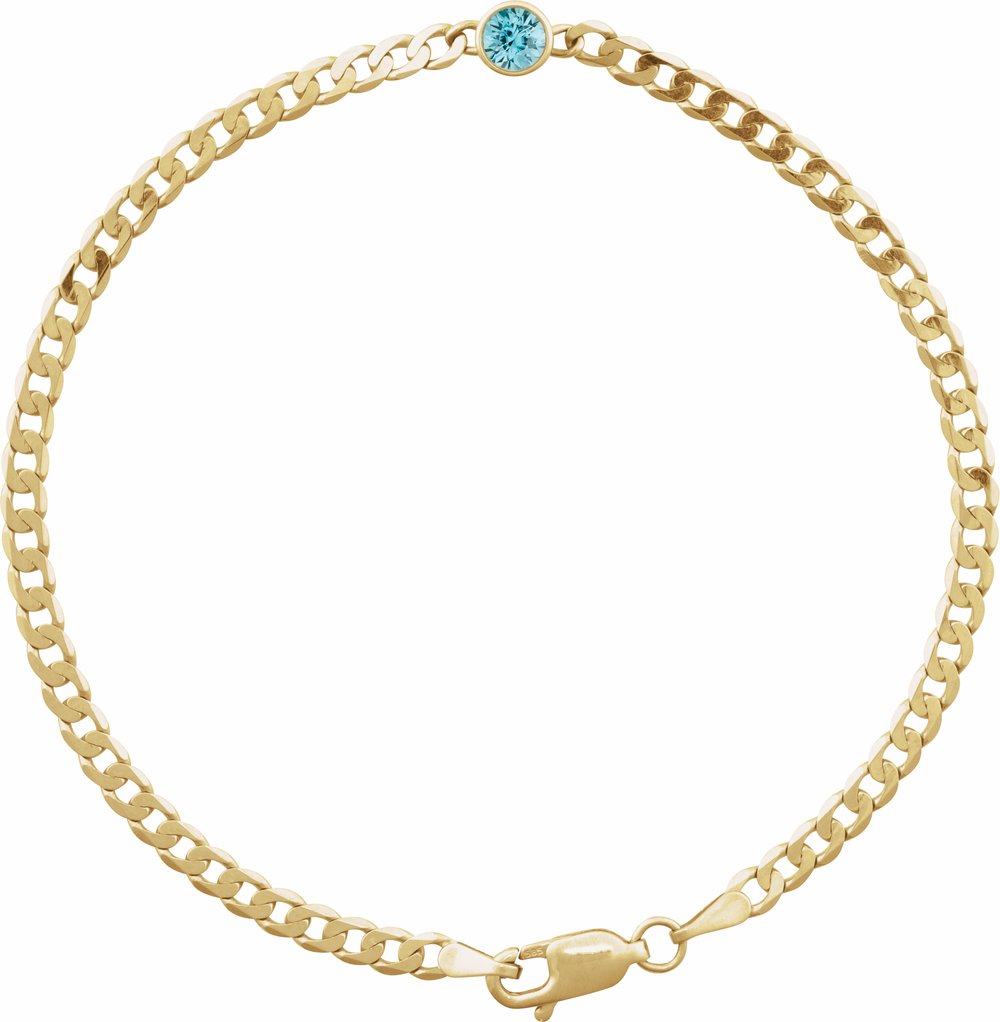 14K Yellow Gold Natural Blue Zircon Link 7" Bracelet