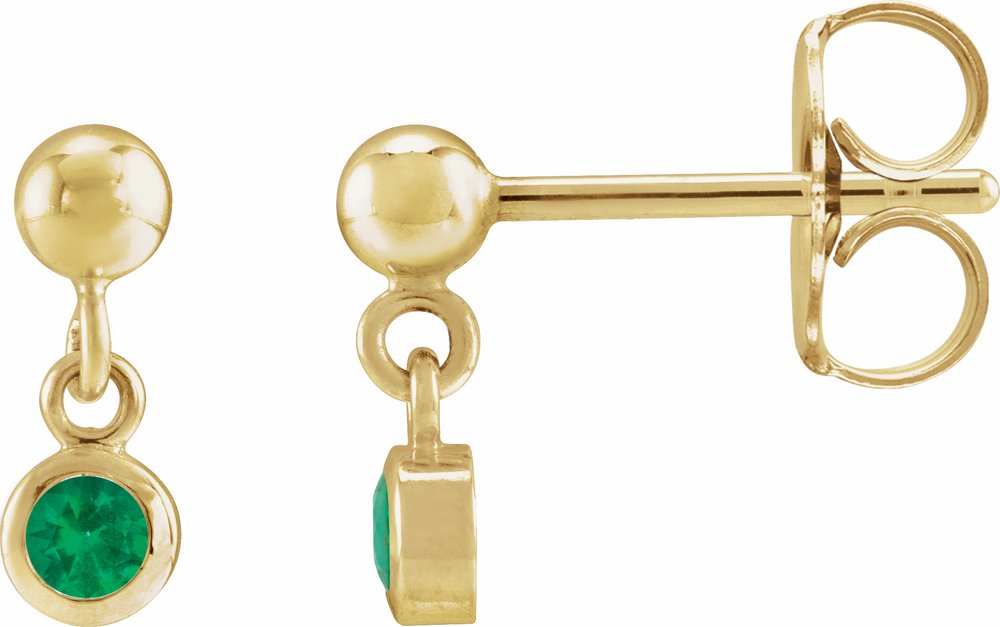 14K Yellow Gold Lab-Grown Emerald Bezel-Set Earrings