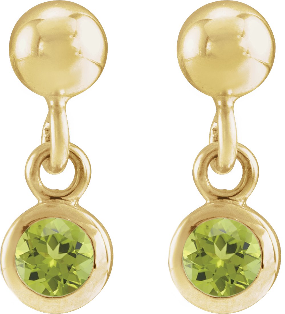 14K Yellow Gold Natural Peridot Bezel-Set Earrings