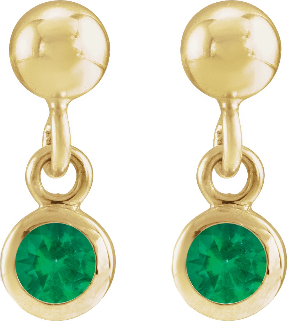 14K Yellow Gold Lab-Grown Emerald Bezel-Set Earrings