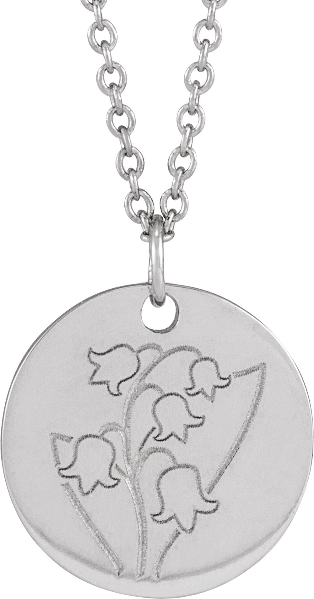 14K White Gold Lily of the Valley May Birth Flower 16-18" Necklace