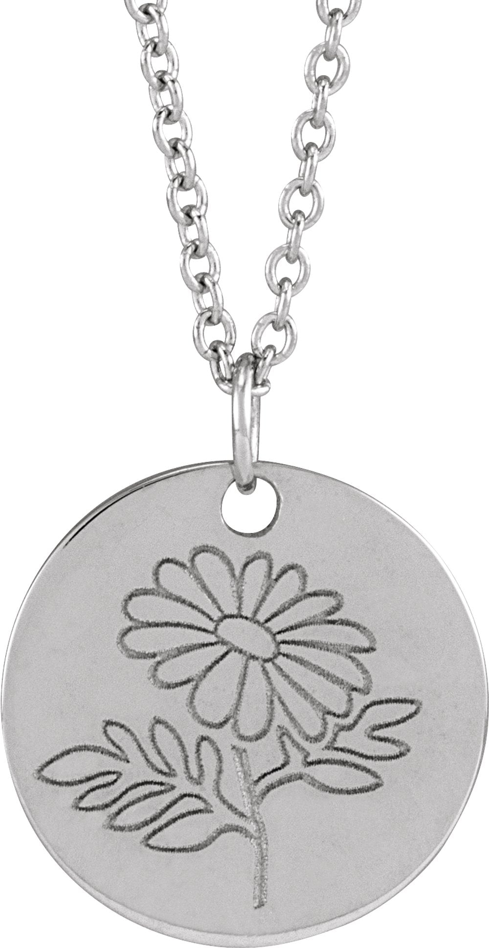 Sterling Silver Daisy April Birth Flower 16-18" Necklace