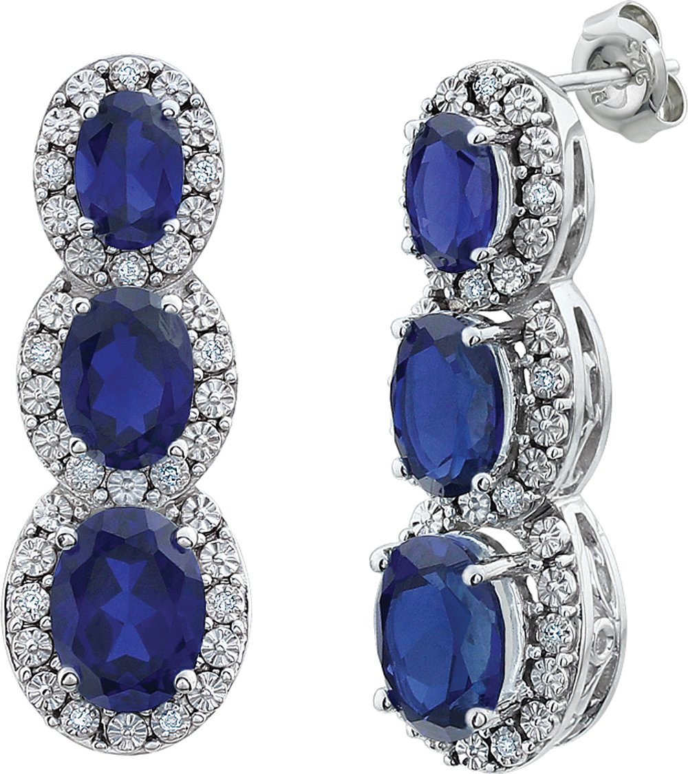 14K White Lab-Grown Blue Sapphire & .07 CTW Natural Diamond Earrings