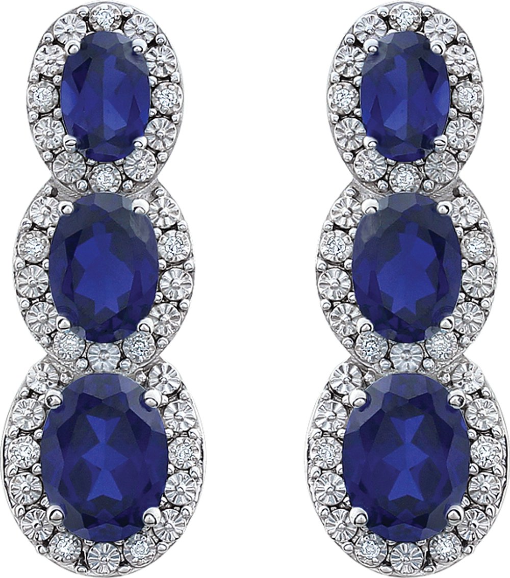 14K White Lab-Grown Blue Sapphire & .07 CTW Natural Diamond Earrings