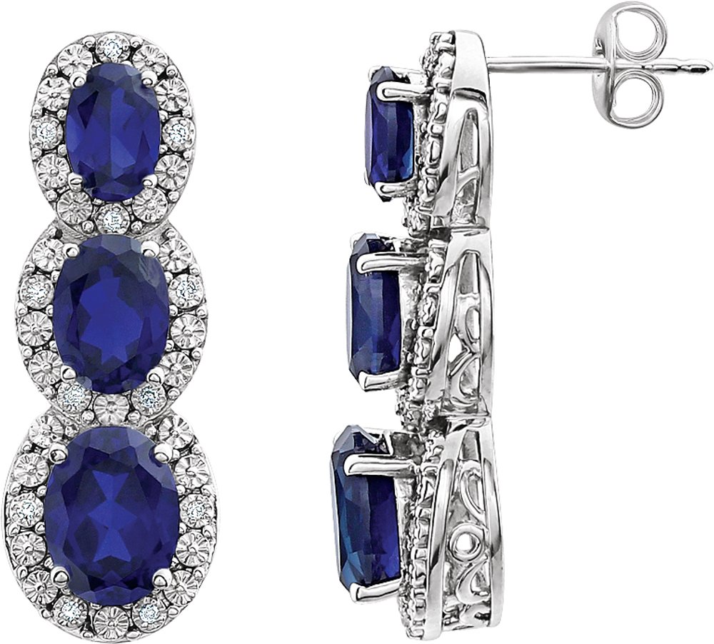 14K White Lab-Grown Blue Sapphire & .07 CTW Natural Diamond Earrings