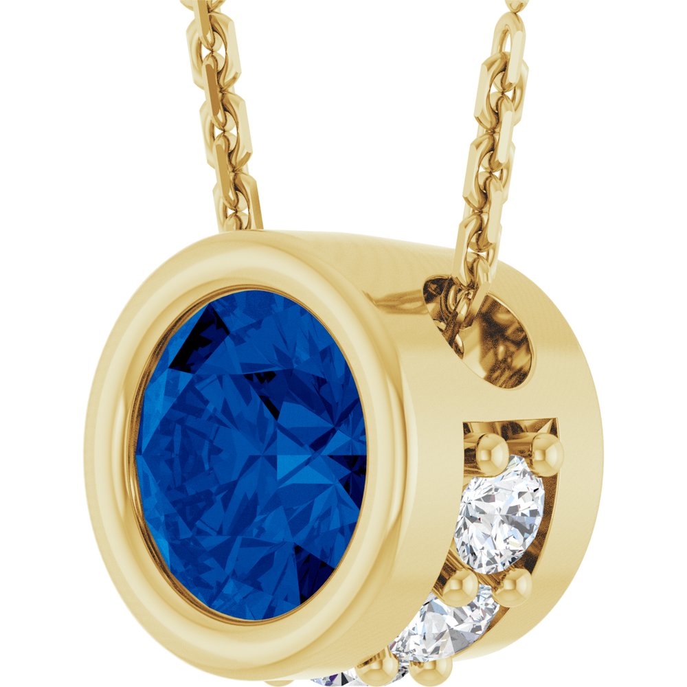 14K Yellow Gold Natural Blue Sapphire & .07 CTW Natural Diamond 18" Necklace