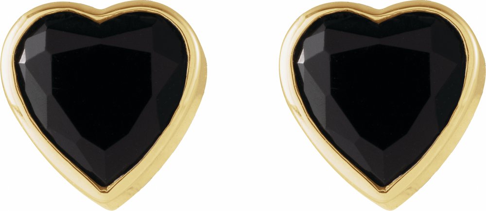 14K Yellow Gold Natural Black Onyx Stud Earrings