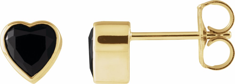 14K Yellow Gold Natural Black Onyx Stud Earrings