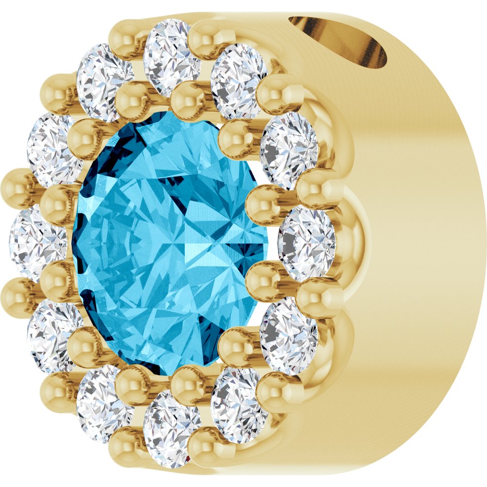 14K Yellow Gold Natural Aquamarine & .08 CTW Natural Diamond Halo-Style Pendant