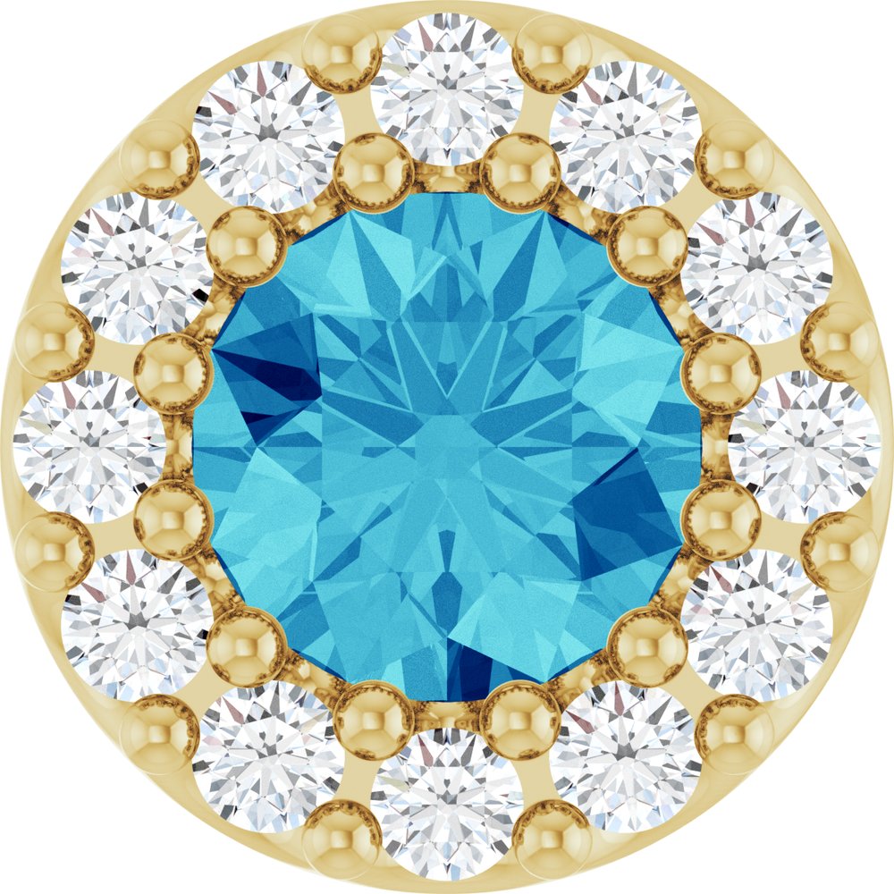 14K Yellow Natural Blue Zircon & .08 CT Natural Diamond Halo-Style Pendant