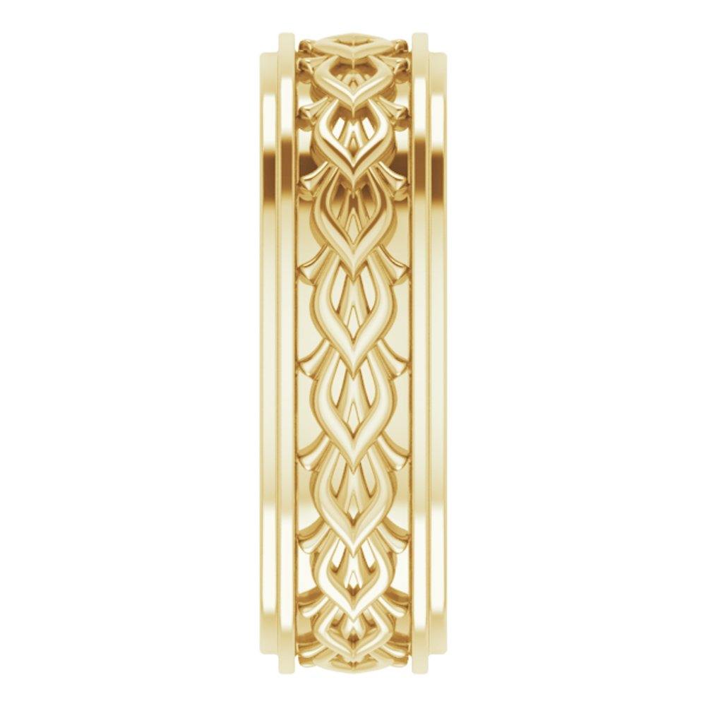 14K Yellow Gold 7 mm Double Stepped-Edge Sculptural Flat Band Size 11