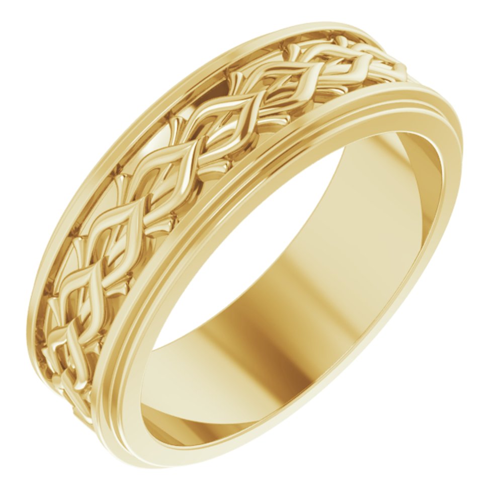 14K Yellow Gold 7 mm Double Stepped-Edge Sculptural Flat Band Size 11