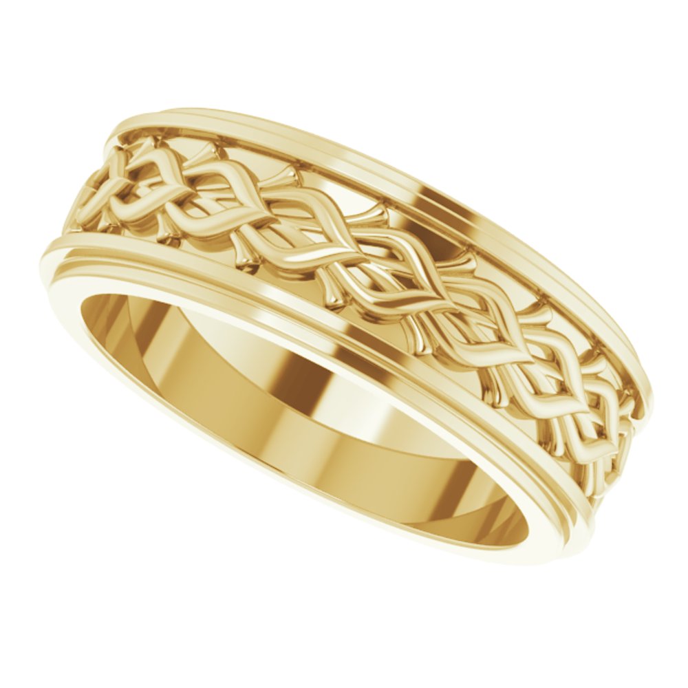 14K Yellow Gold 7 mm Double Stepped-Edge Sculptural Flat Band Size 9
