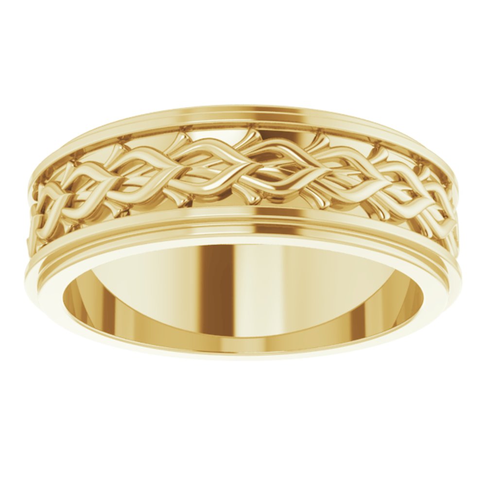 14K Yellow Gold 7 mm Double Stepped-Edge Sculptural Flat Band Size 10.5