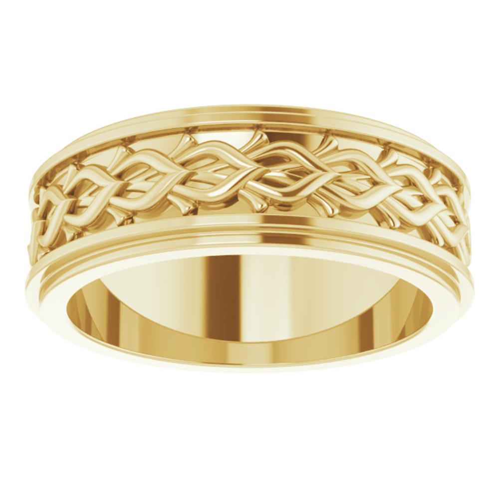 14K Yellow Gold 7 mm Double Stepped-Edge Sculptural Flat Band Size 9