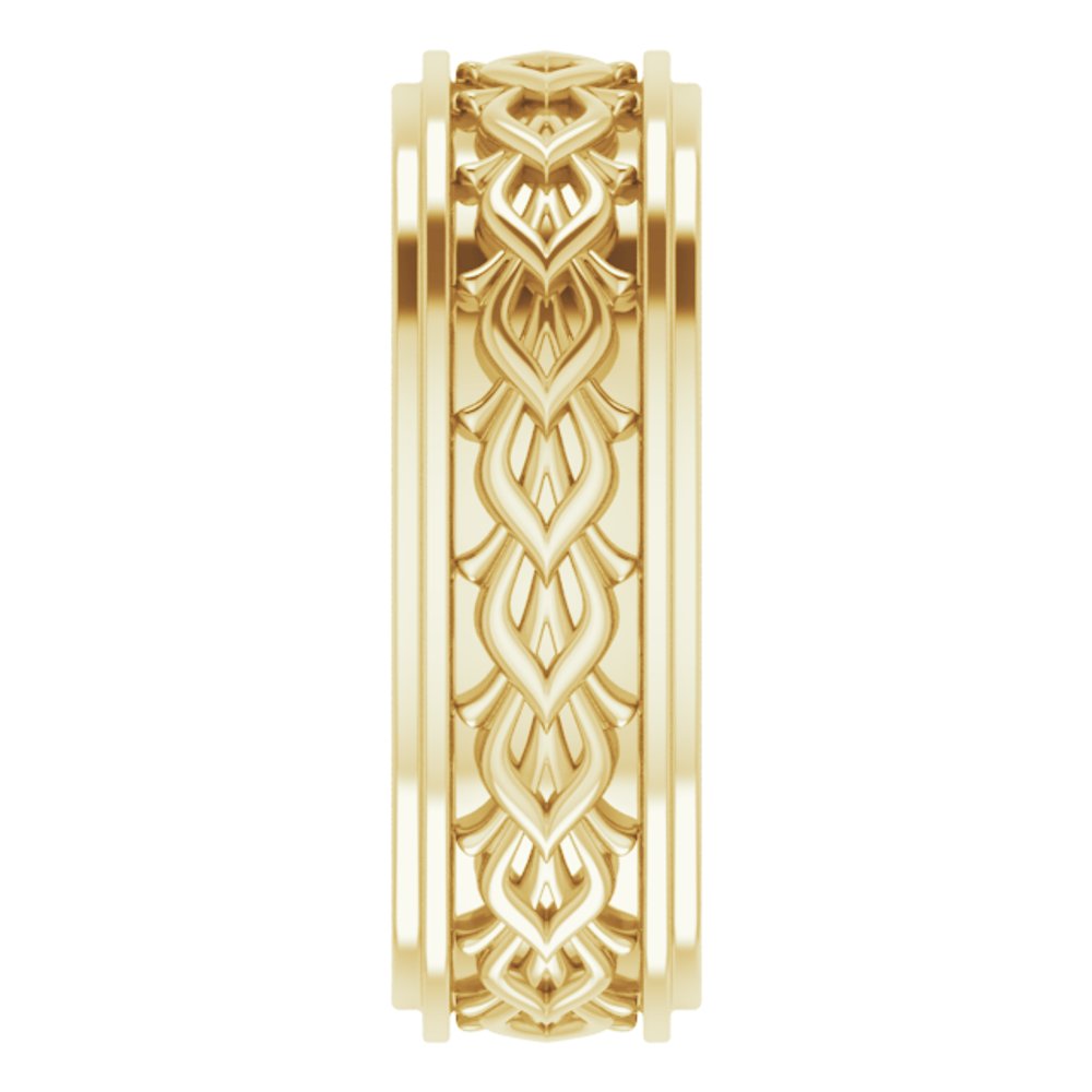 14K Yellow Gold 7 mm Double Stepped-Edge Sculptural Flat Band Size 9