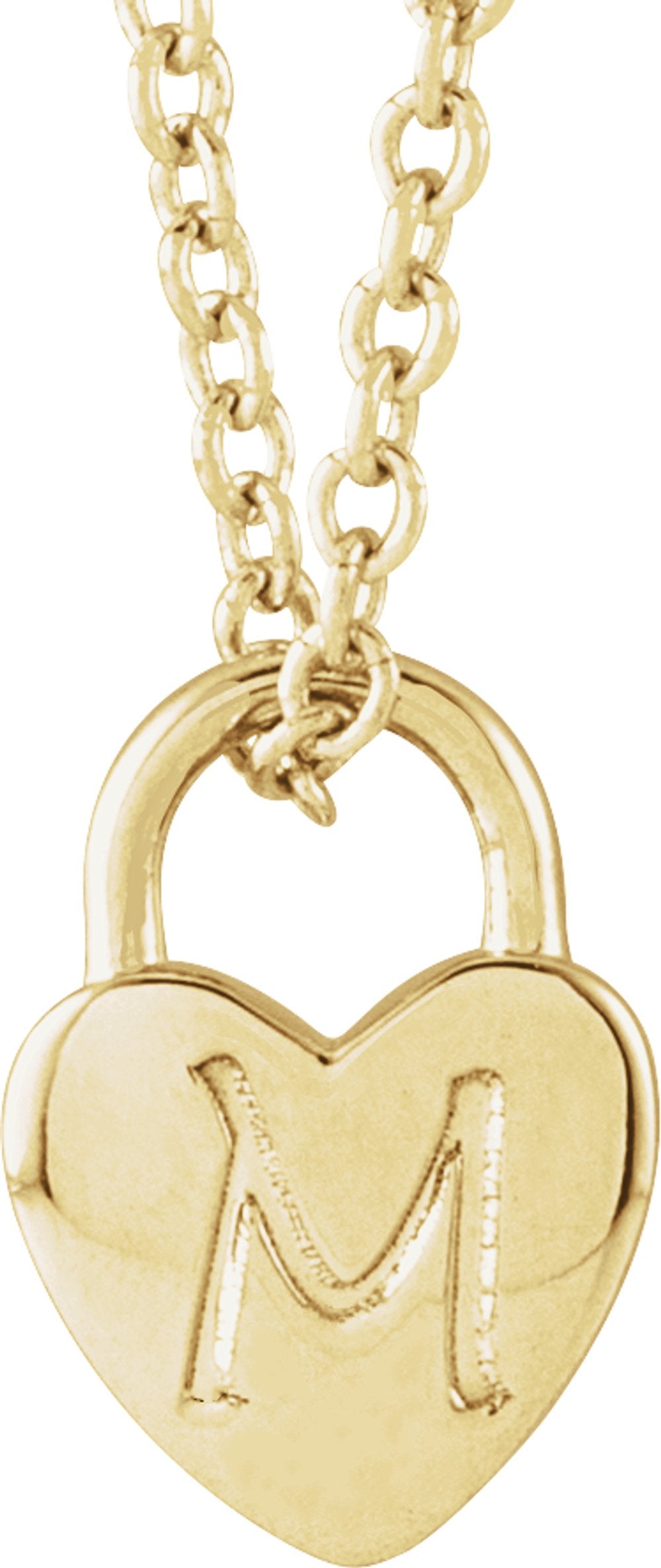 14K Yellow Gold Engravable Heart Lock 16-18" Necklace