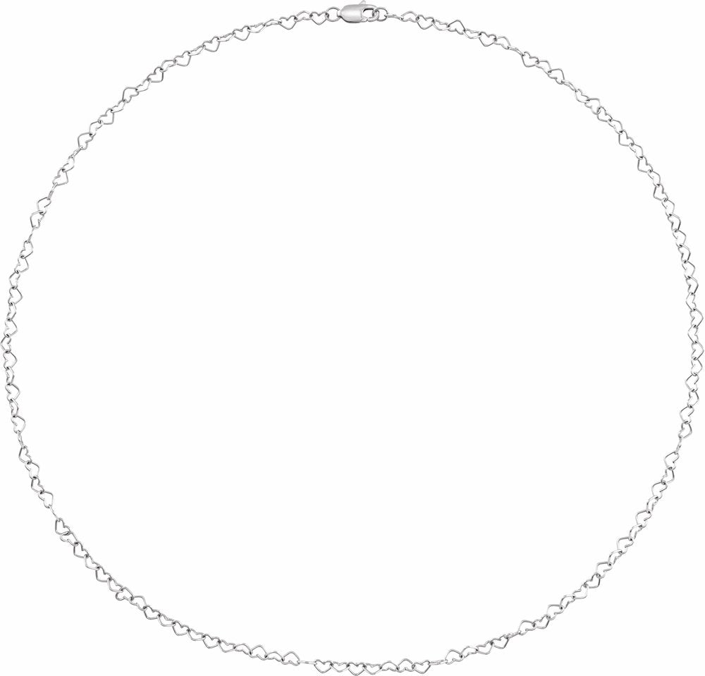 14K White Gold 3.2 mm Heart Cable 7" Chain