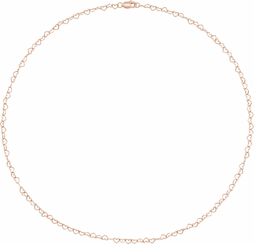 14K Rose Gold 3.2 mm Heart Cable 7" Chain