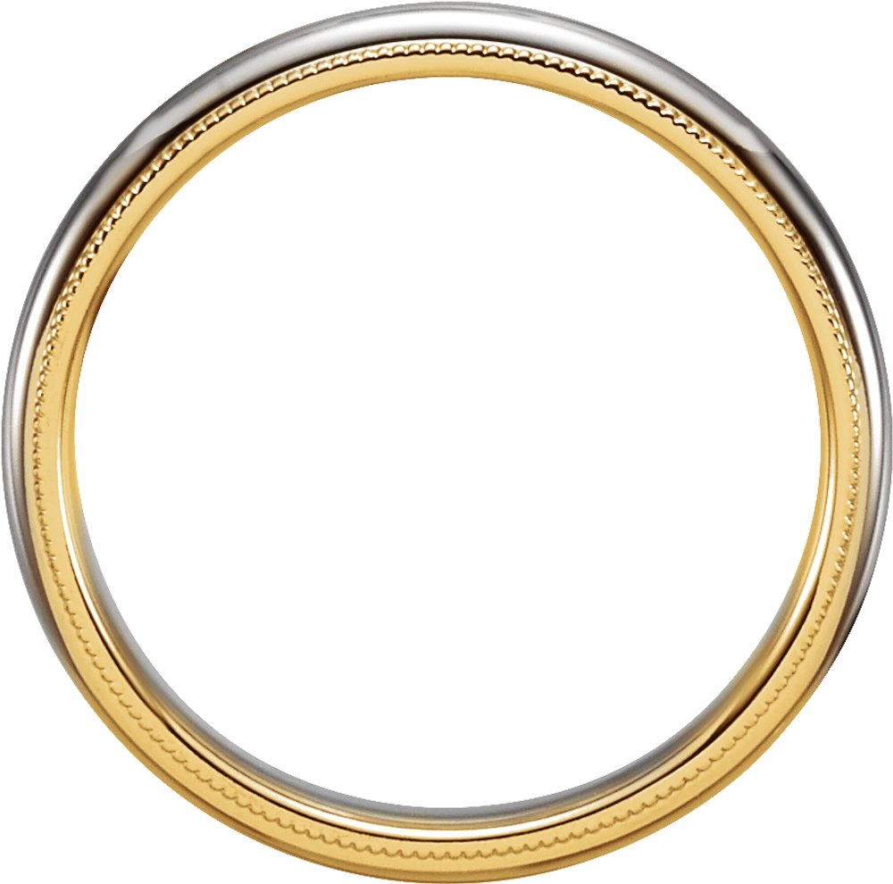 14K Yellow/White/Yellow 3.5 mm Milgrain Stepped-Edge Comfort-Fit Half Round Band