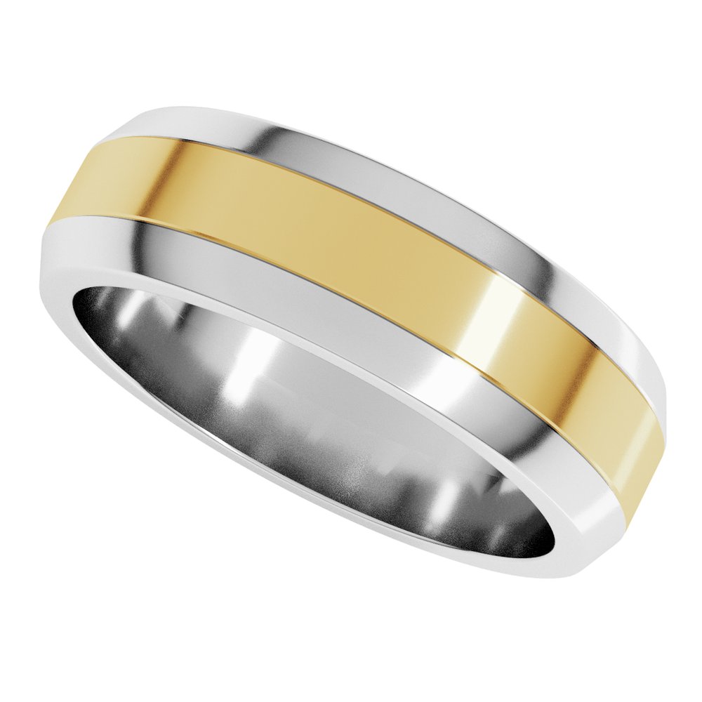 14K White/Yellow 6 mm Beveled-Edge Flat Band