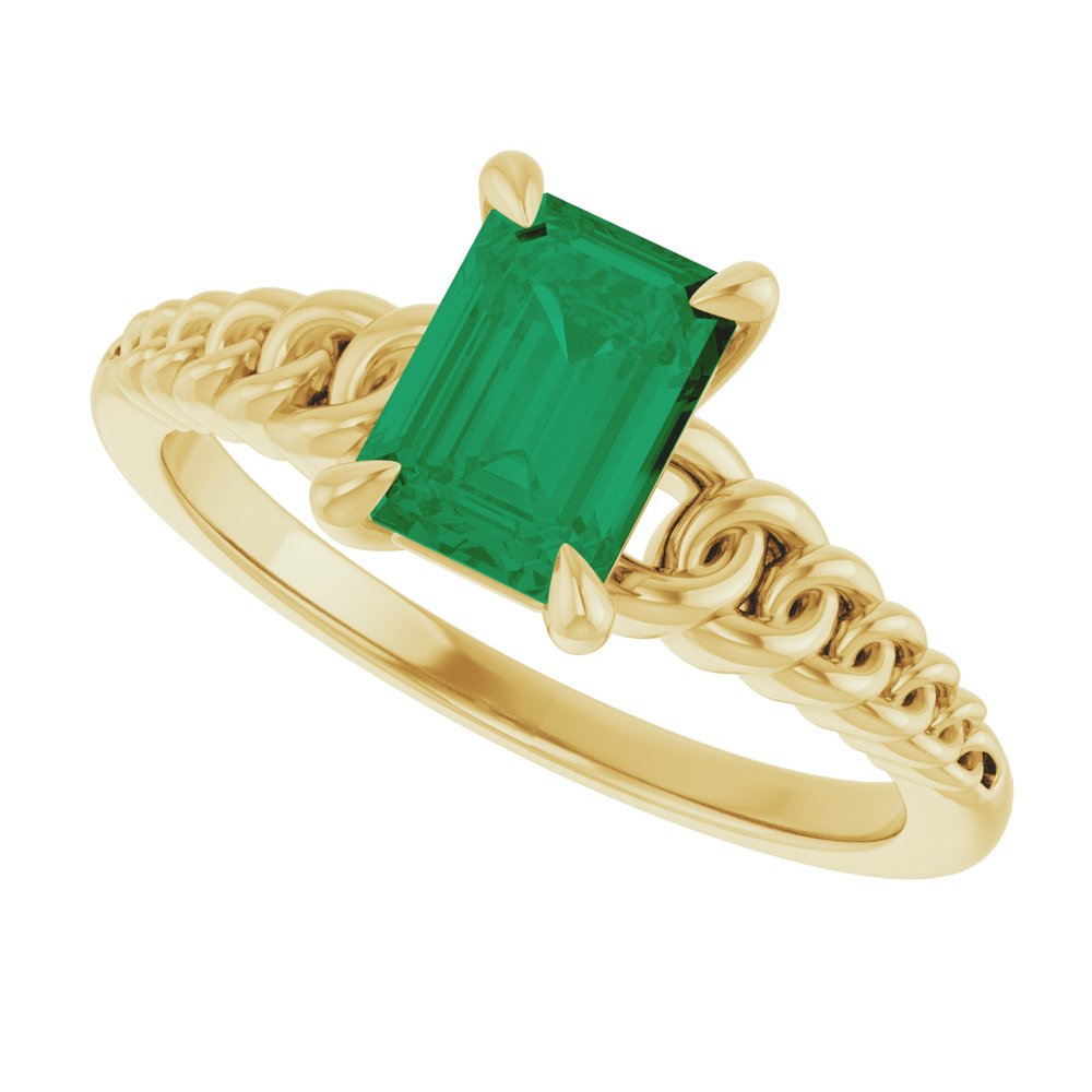 14K Yellow Emerald Lab-Grown Emerald Solitaire Ring