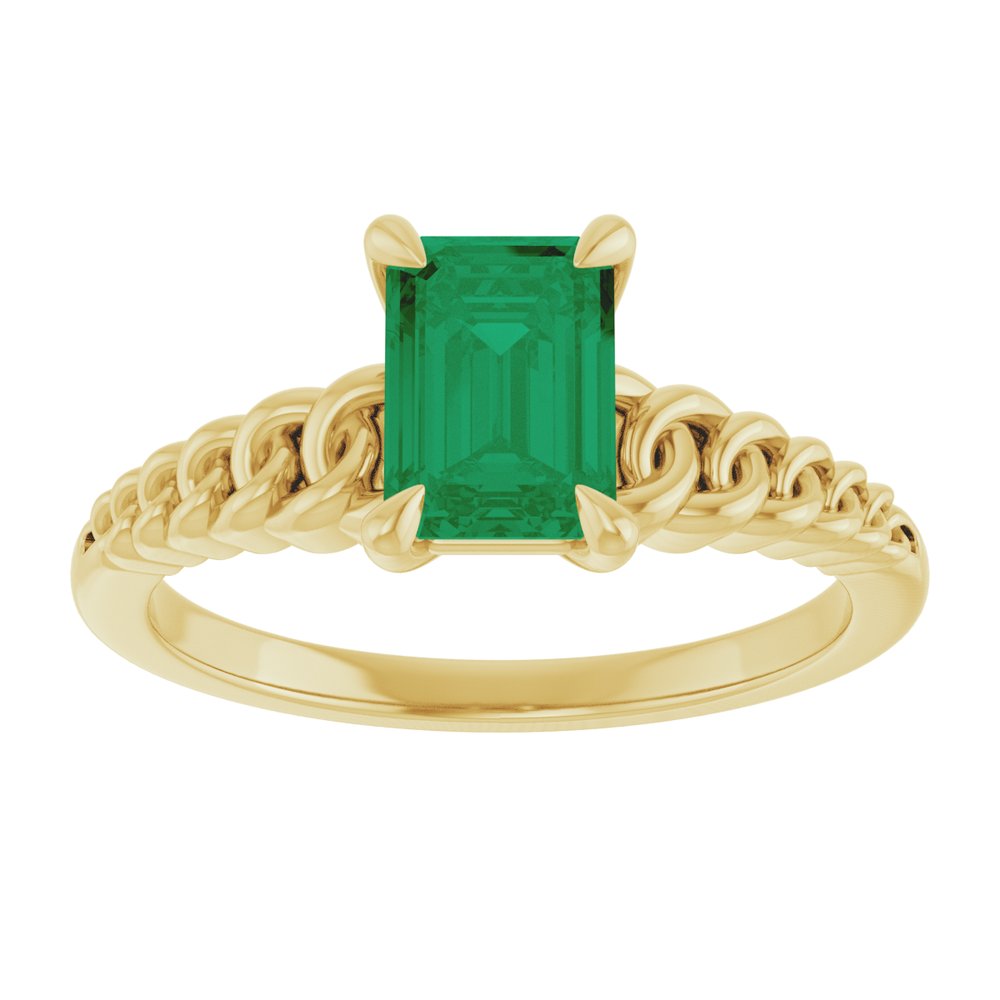 14K Yellow Emerald Lab-Grown Emerald Solitaire Ring