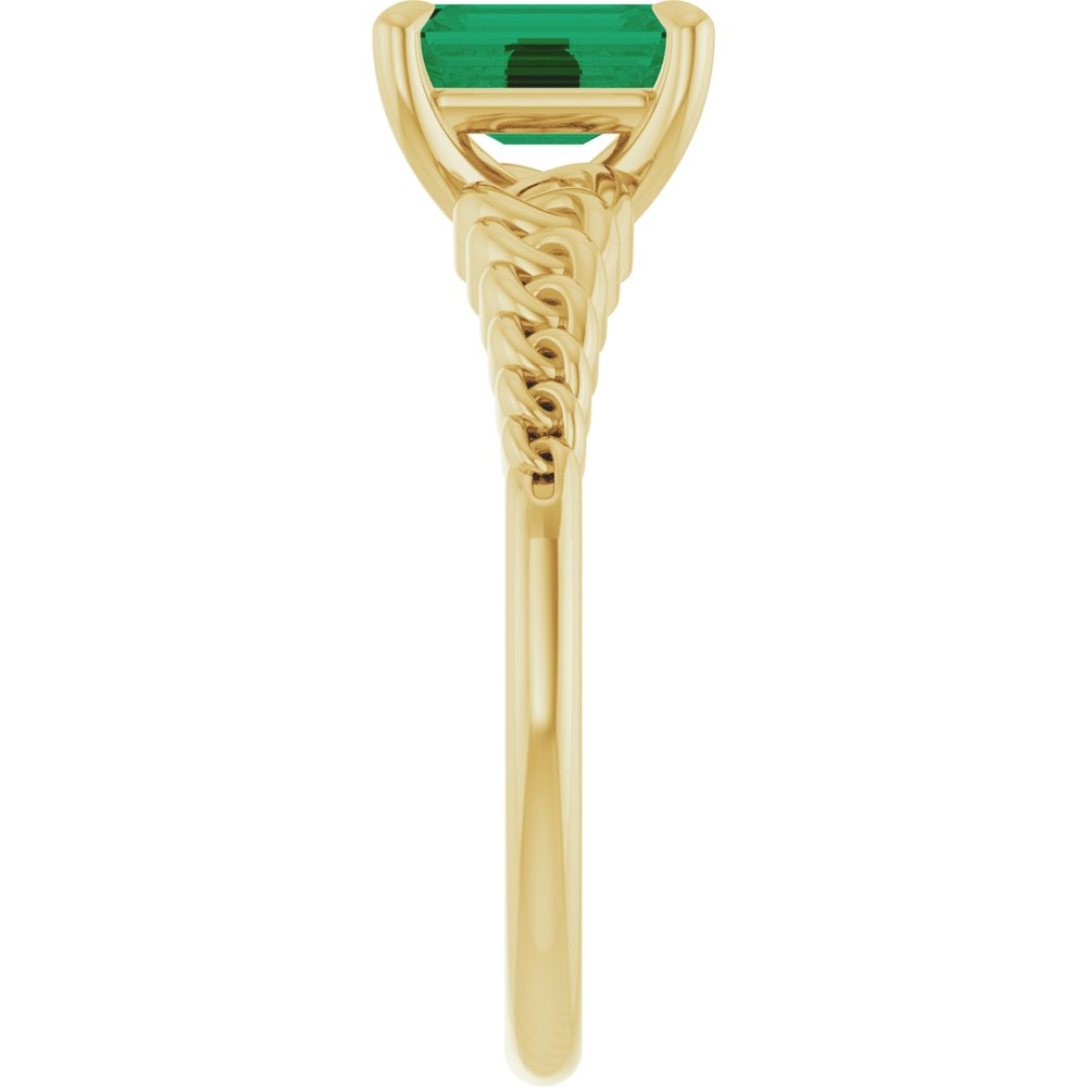 14K Yellow Emerald Lab-Grown Emerald Solitaire Ring