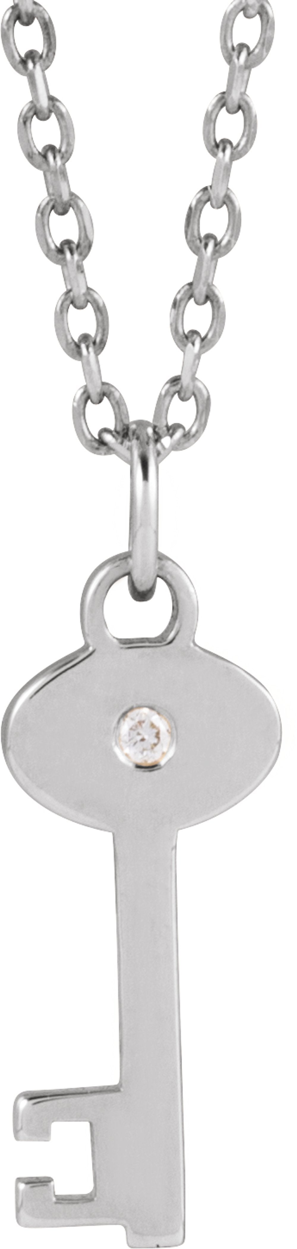 Sterling Silver .0025 CT Natural Diamond Key 16-18" Necklace