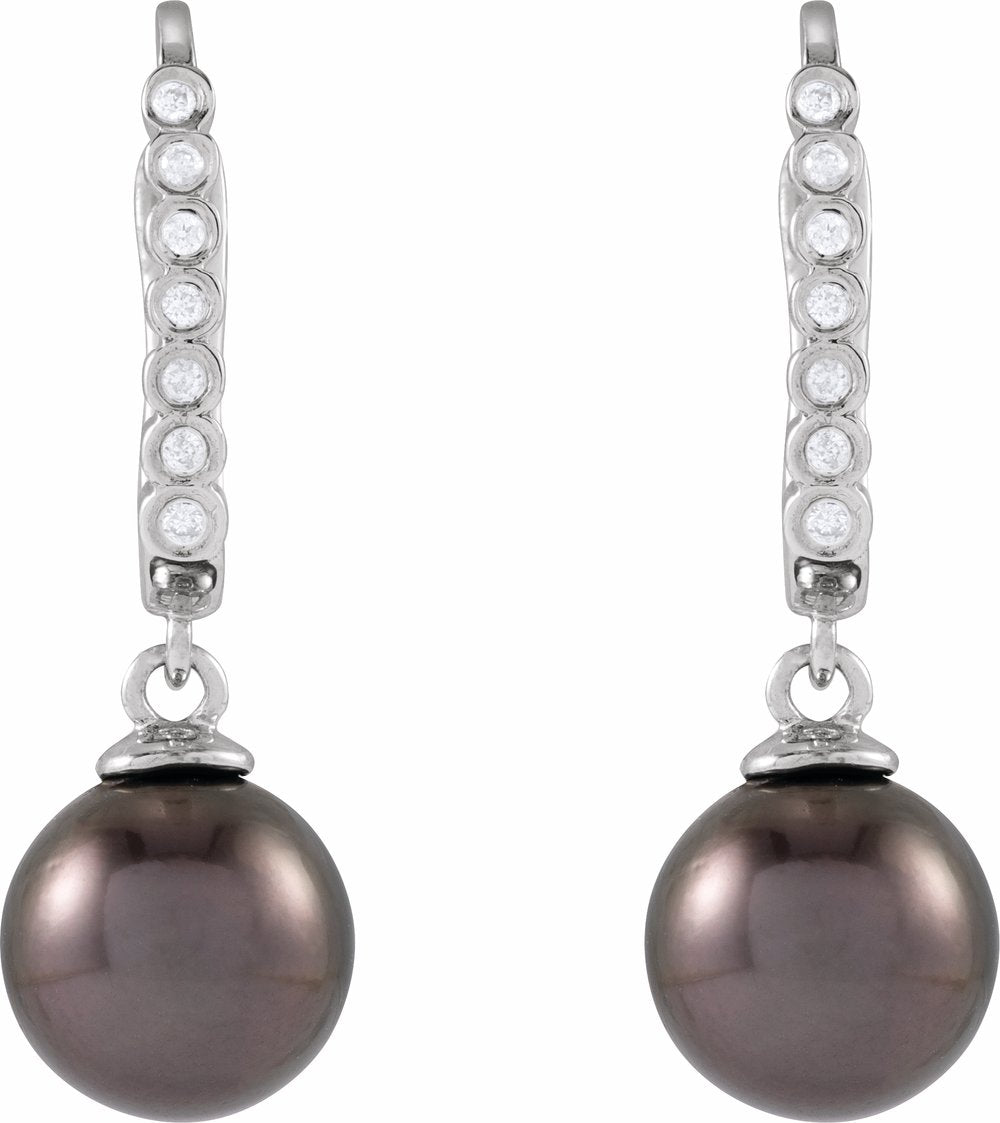 14K White Cultured Gray Tahitian Pearl & .07 CTW Natural Diamond Earrings