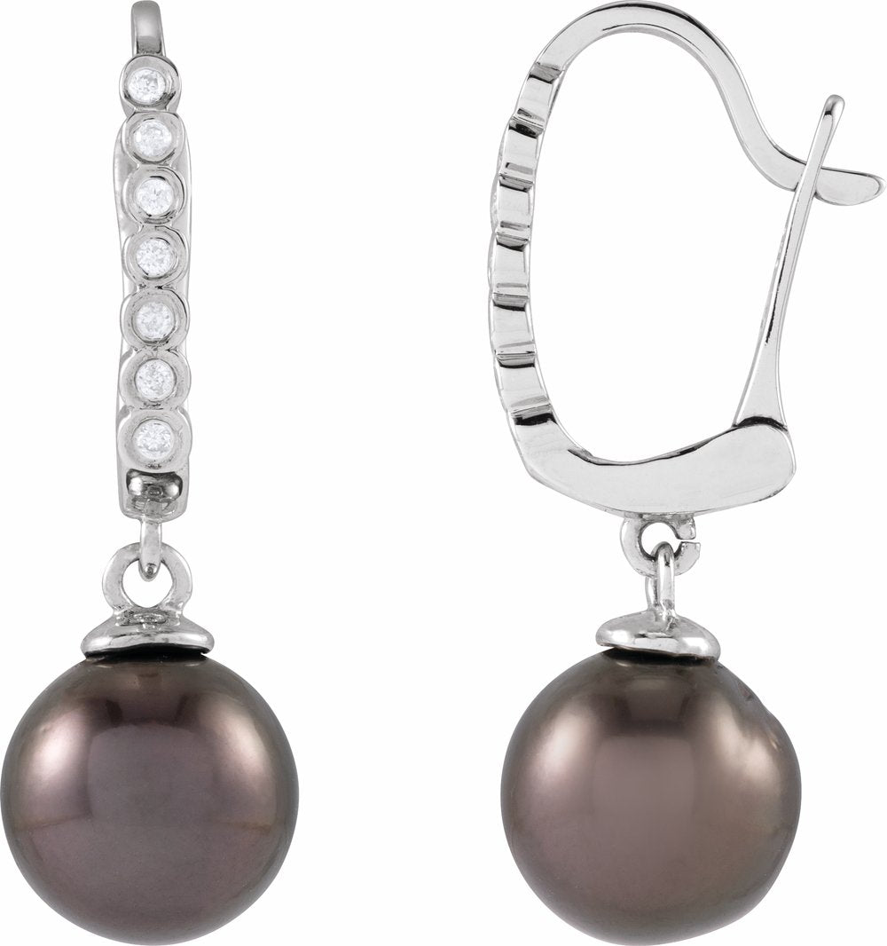 14K White Cultured Gray Tahitian Pearl & .07 CTW Natural Diamond Earrings