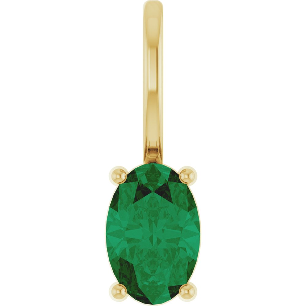 14K Yellow Gold 6x4 mm Lab-Grown Emerald Charm/Pendant