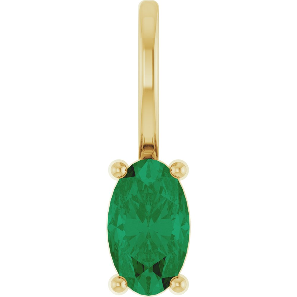 14K Yellow 5x3 mm Lab-Grown Emerald Charm/Pendant