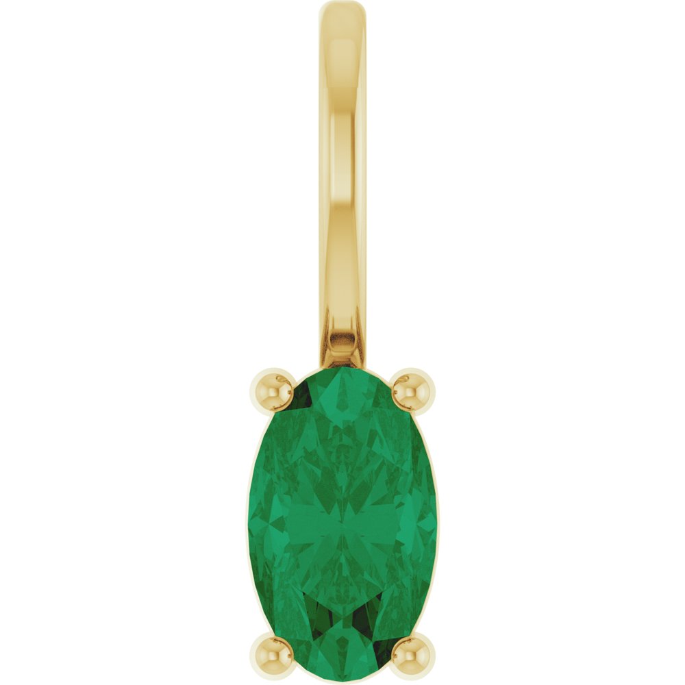 14K Yellow Gold 5x3 mm Lab-Grown Emerald Charm/Pendant