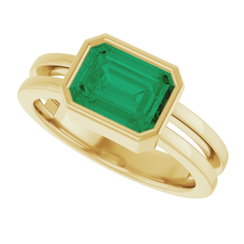 14K Yellow Gold Lab-Grown Emerald Ring