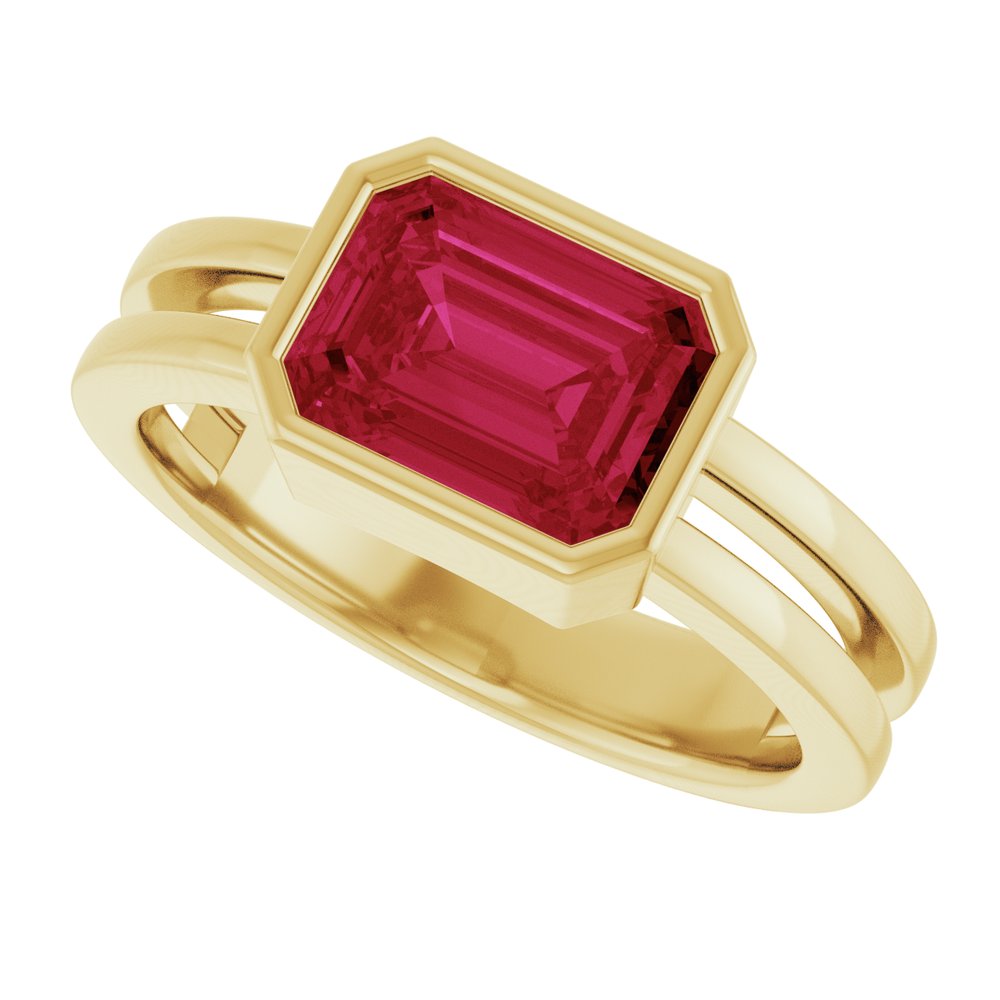 14K Yellow Gold Lab-Grown Ruby Ring