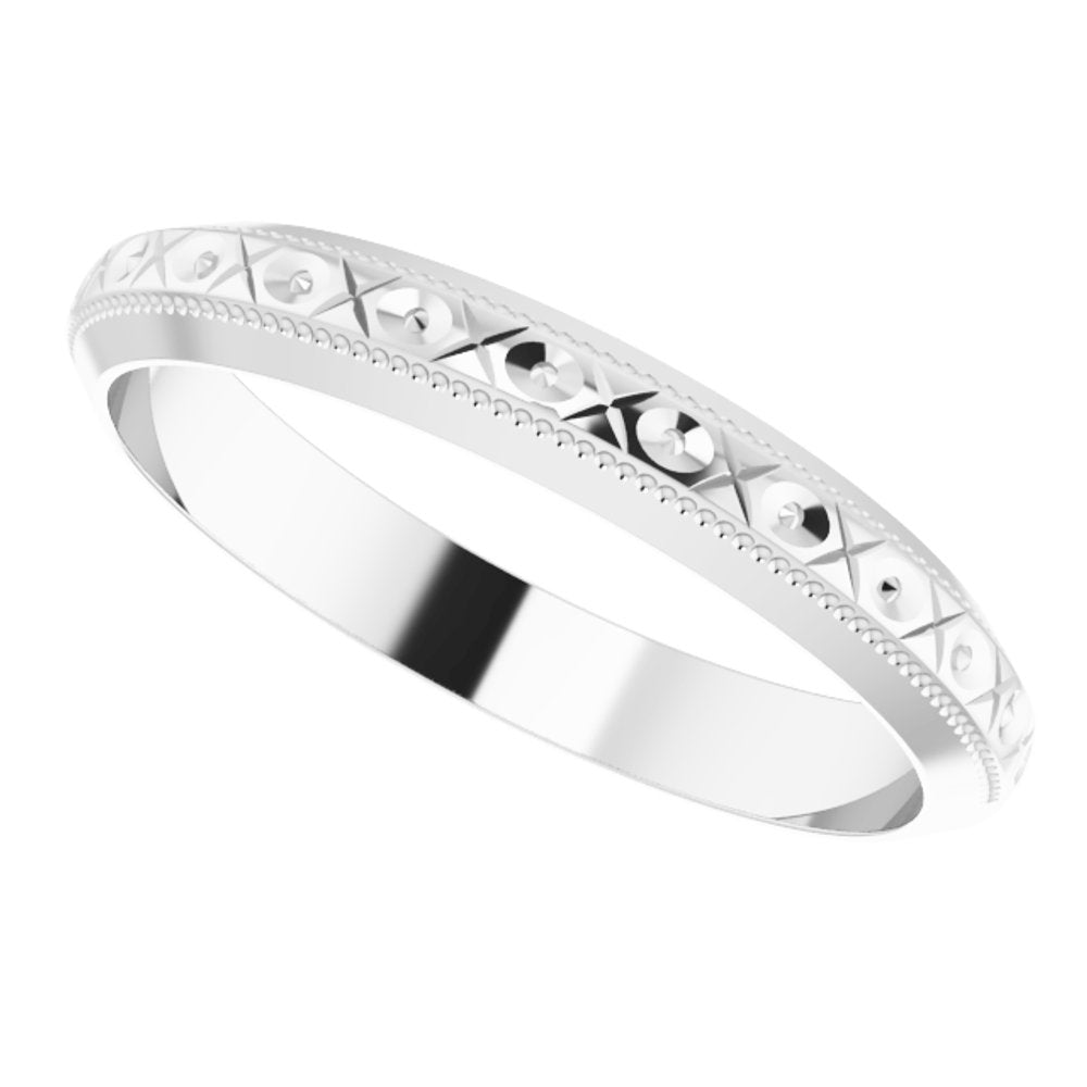 14K White Gold 3 mm Milgrain Geometric Band Size 7