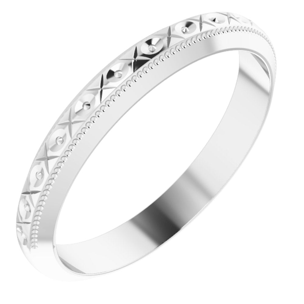 14K White Gold 3 mm Milgrain Geometric Band Size 7