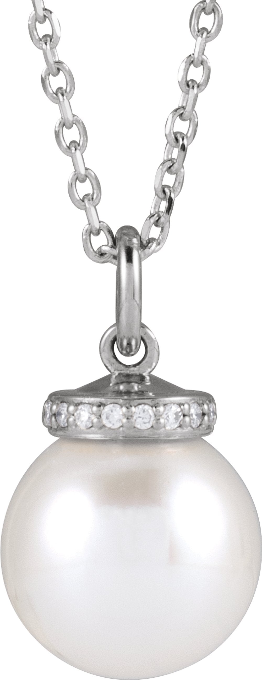 14K White Gold Cultured White Akoya Pearl & .04 CTW Natural Diamond 16-18" Necklace