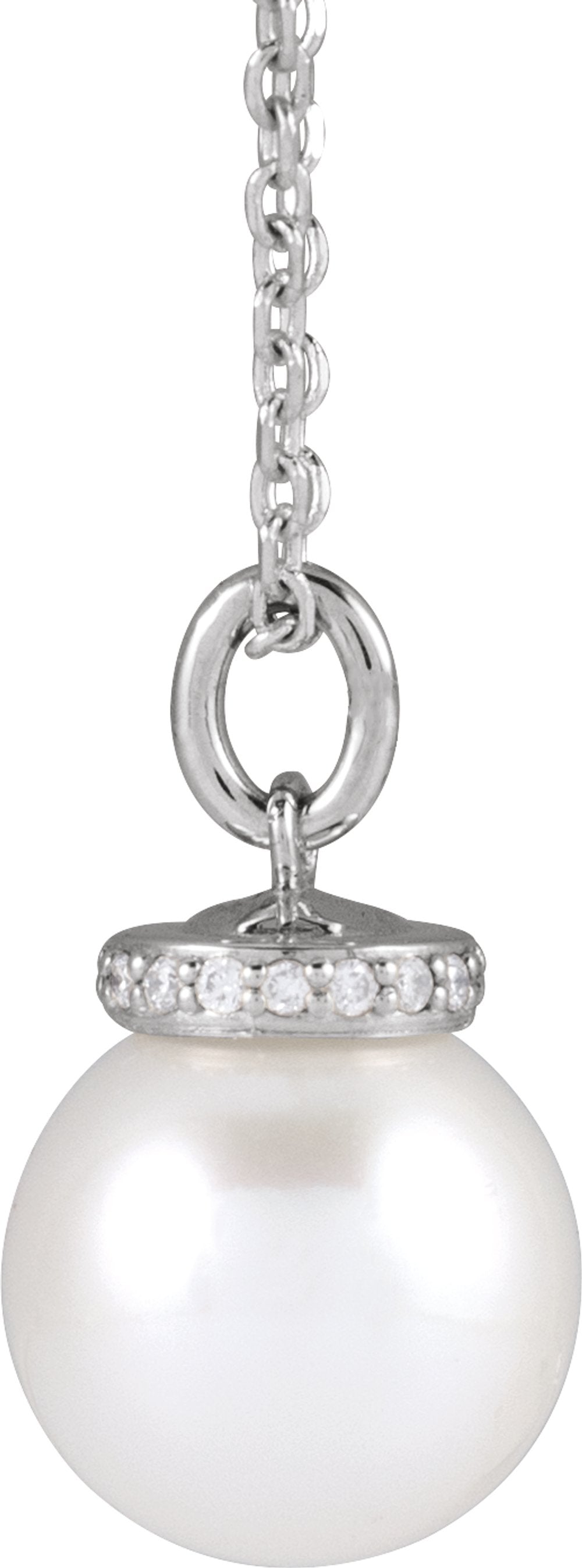 14K White Gold Cultured White Akoya Pearl & .04 CTW Natural Diamond 16-18" Necklace