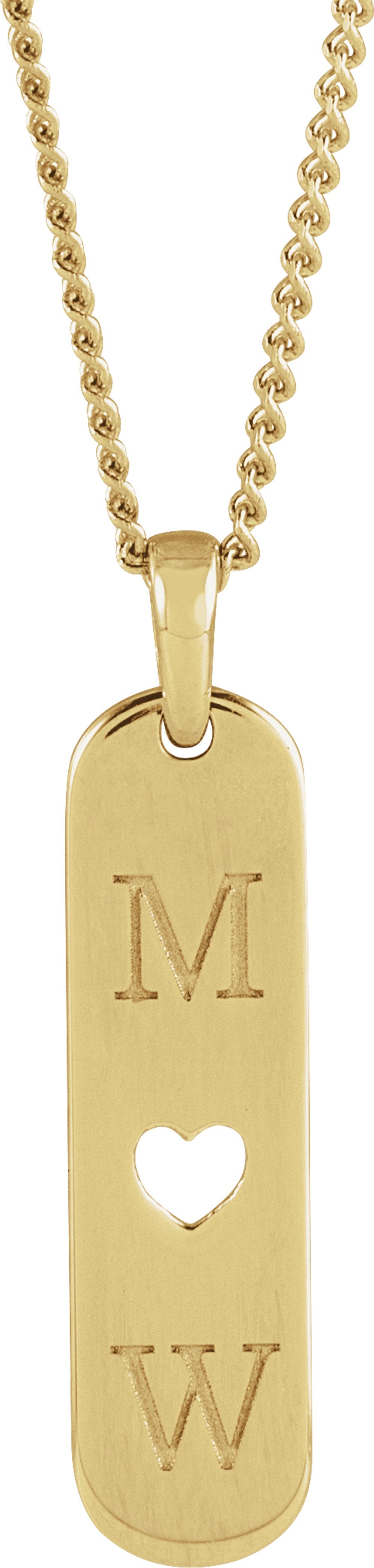 14K Yellow Engravable Heart Bar 18" Necklace