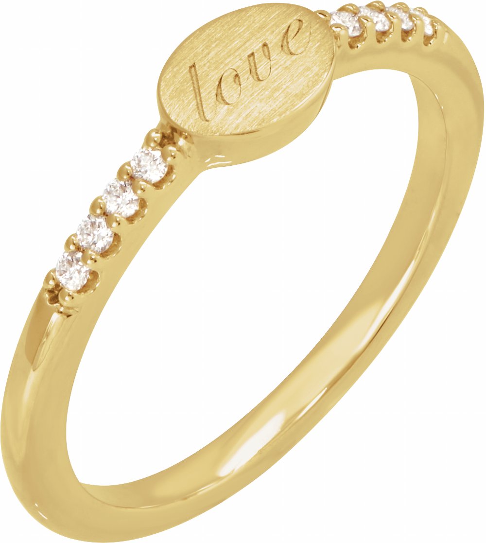 14K Yellow Gold .07 CTW Natural Diamond Engravable Signet Ring