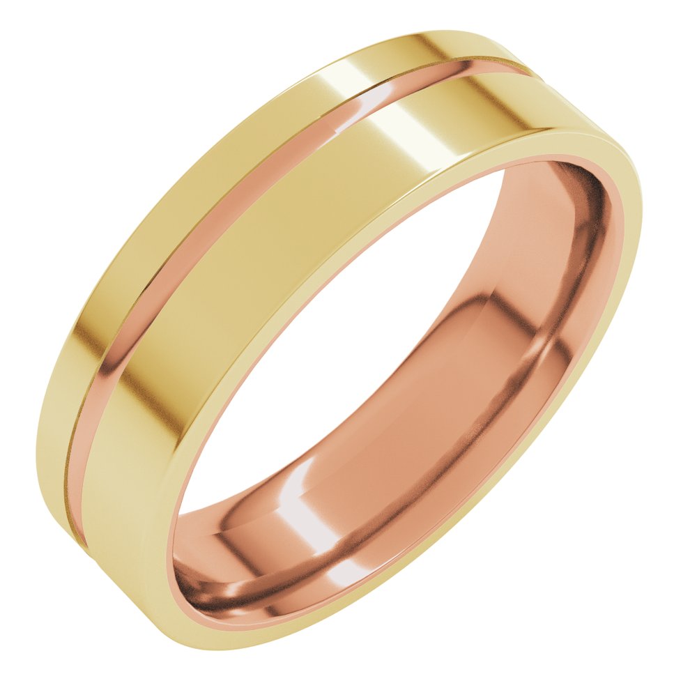 10K Rose/Yellow 6 mm Grooved Comfort-Fit Flat Band Size 8
