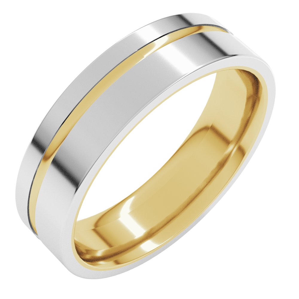 18K Yellow/White 6 mm Grooved Comfort-Fit Flat Band Size 9.5