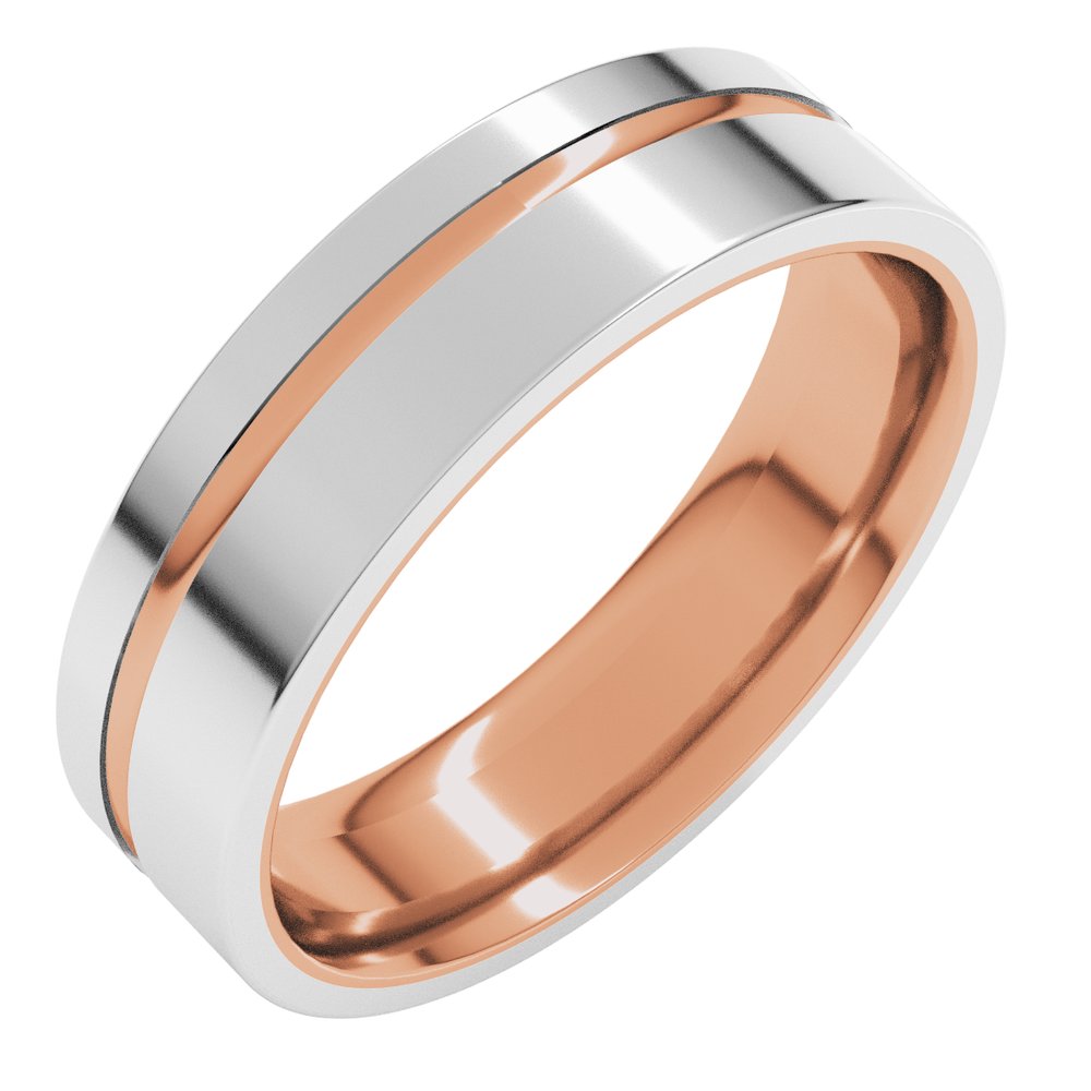 14K Rose/White 6 mm Grooved Comfort-Fit Flat Band Size 10.5