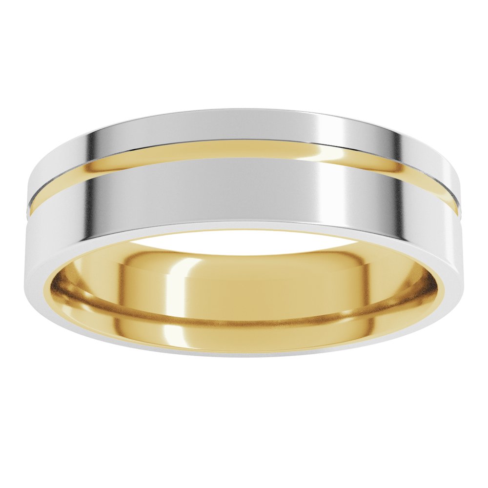 18K Yellow/White 6 mm Grooved Comfort-Fit Flat Band Size 9.5